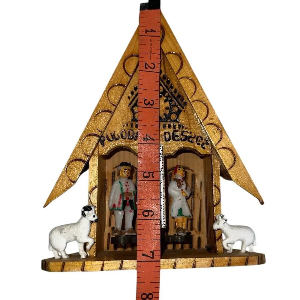Vintage Romanian Wooden Weather House Chalet Thermometer Folk Art Decor